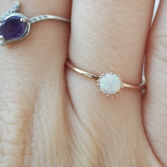 Opal Rose Gold Dainty Stone Ring - Picture 4 of 7